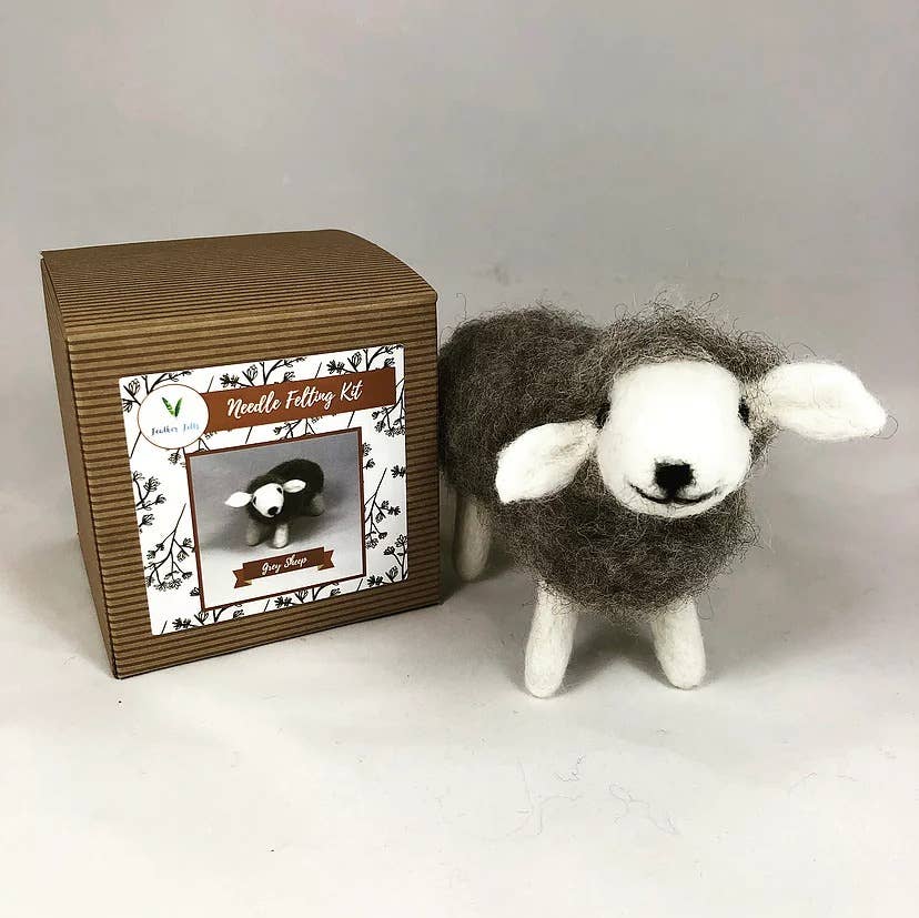 Grey sheep needle felting kit | UK made craft kit