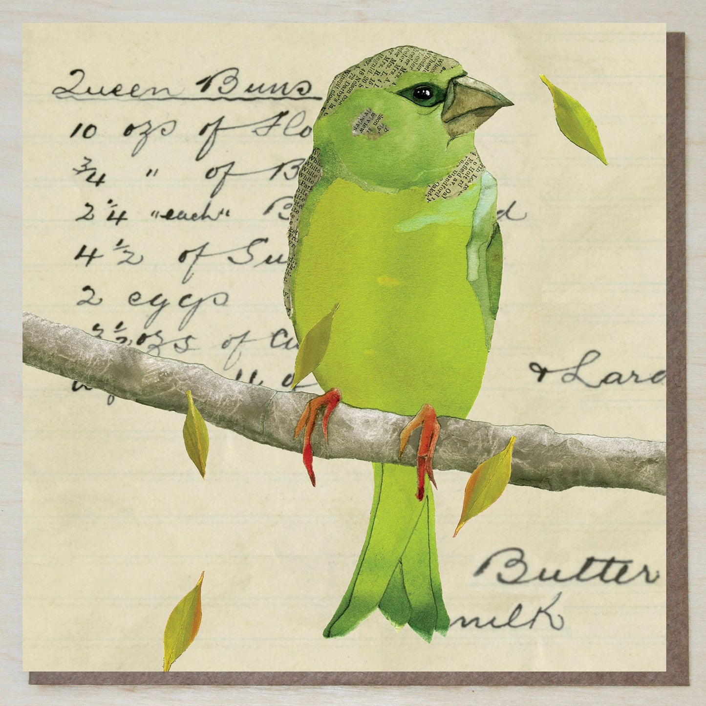 Greenfinch on recipe card