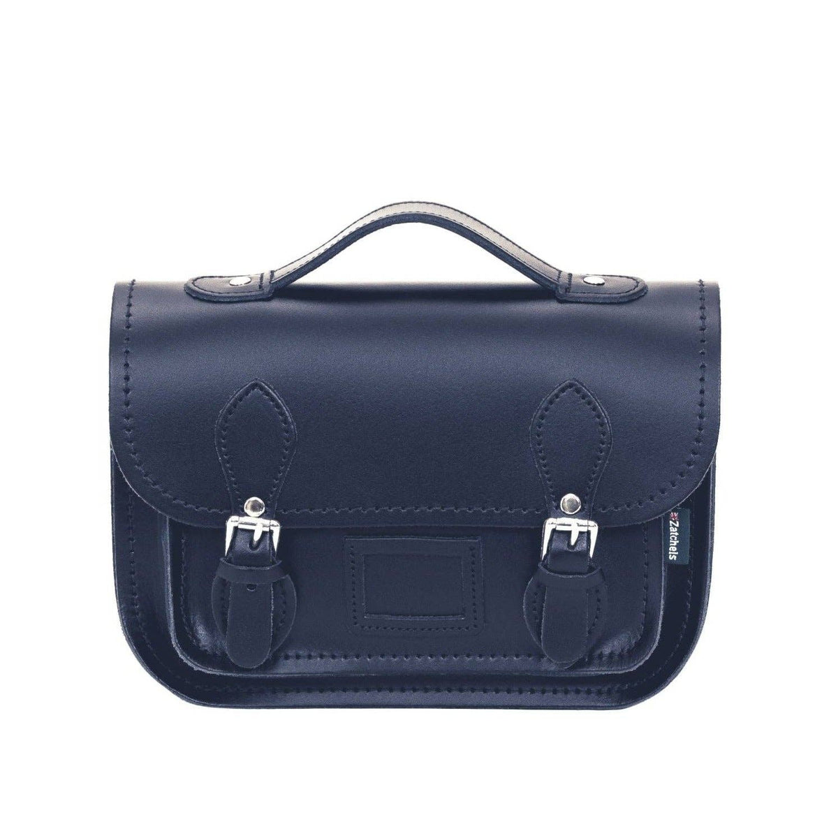 Handmade navy leather midi satchel