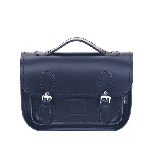 Handmade navy leather midi satchel