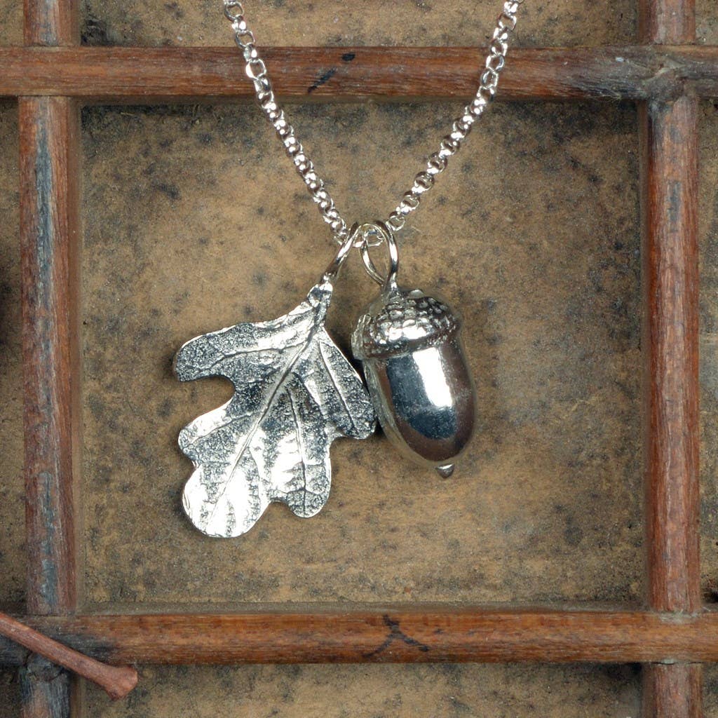 Pewter & sterling silver acorn & oak leaf necklace