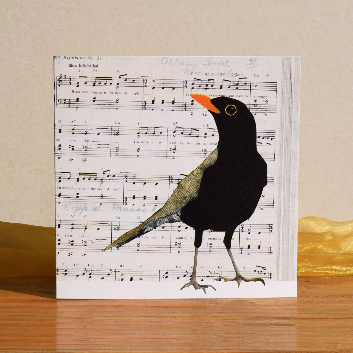 Blackbird on sheet music card