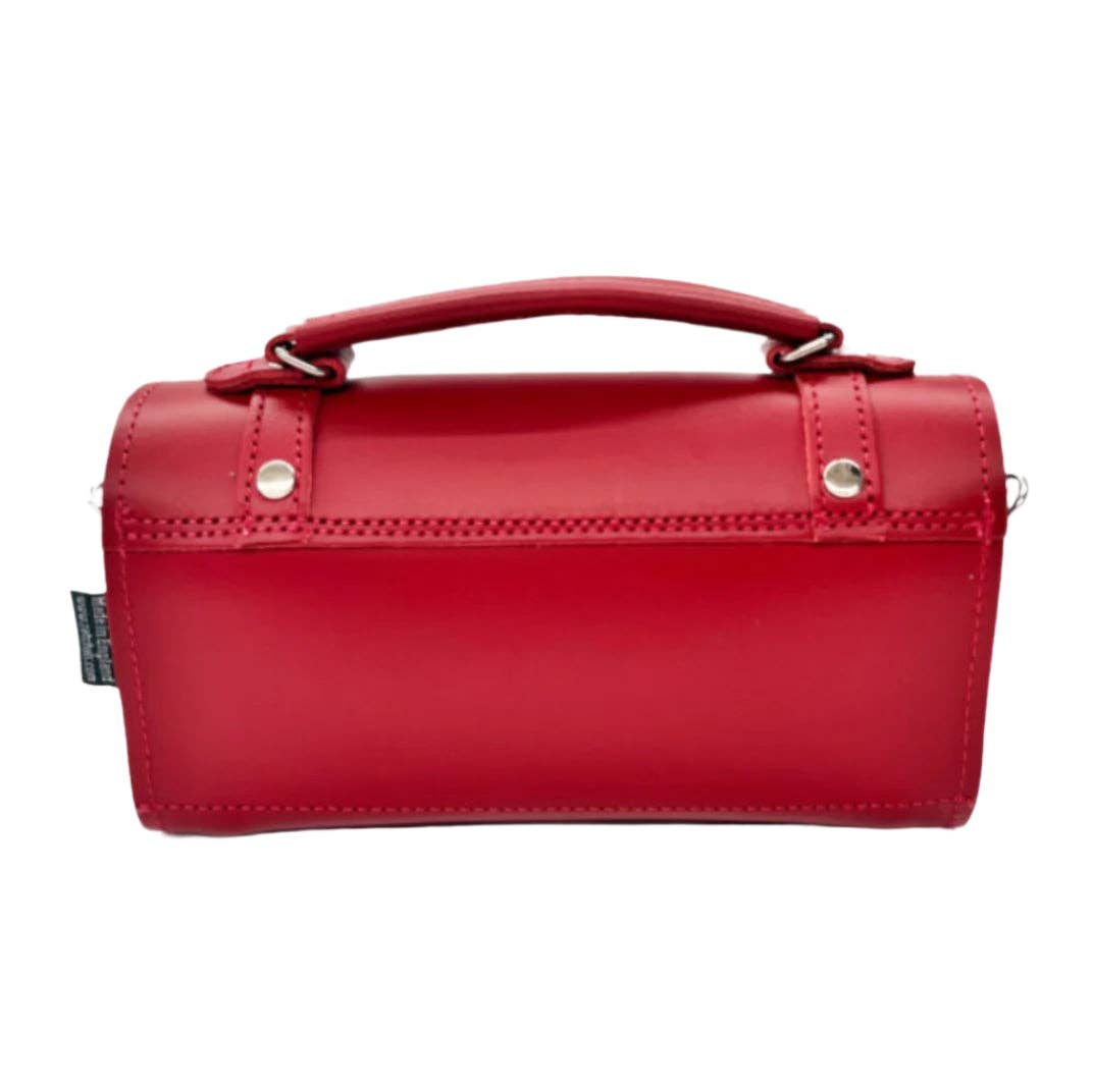 Handmade red leather bowler bag