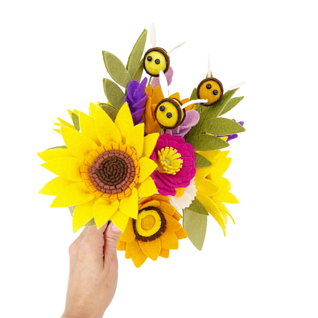 Sunflower and bee bouquet felt flower craft kit