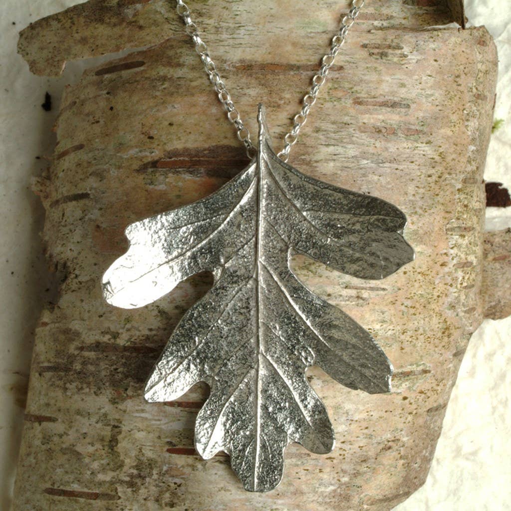 Pewter & sterling silver hawthorn leaf necklace