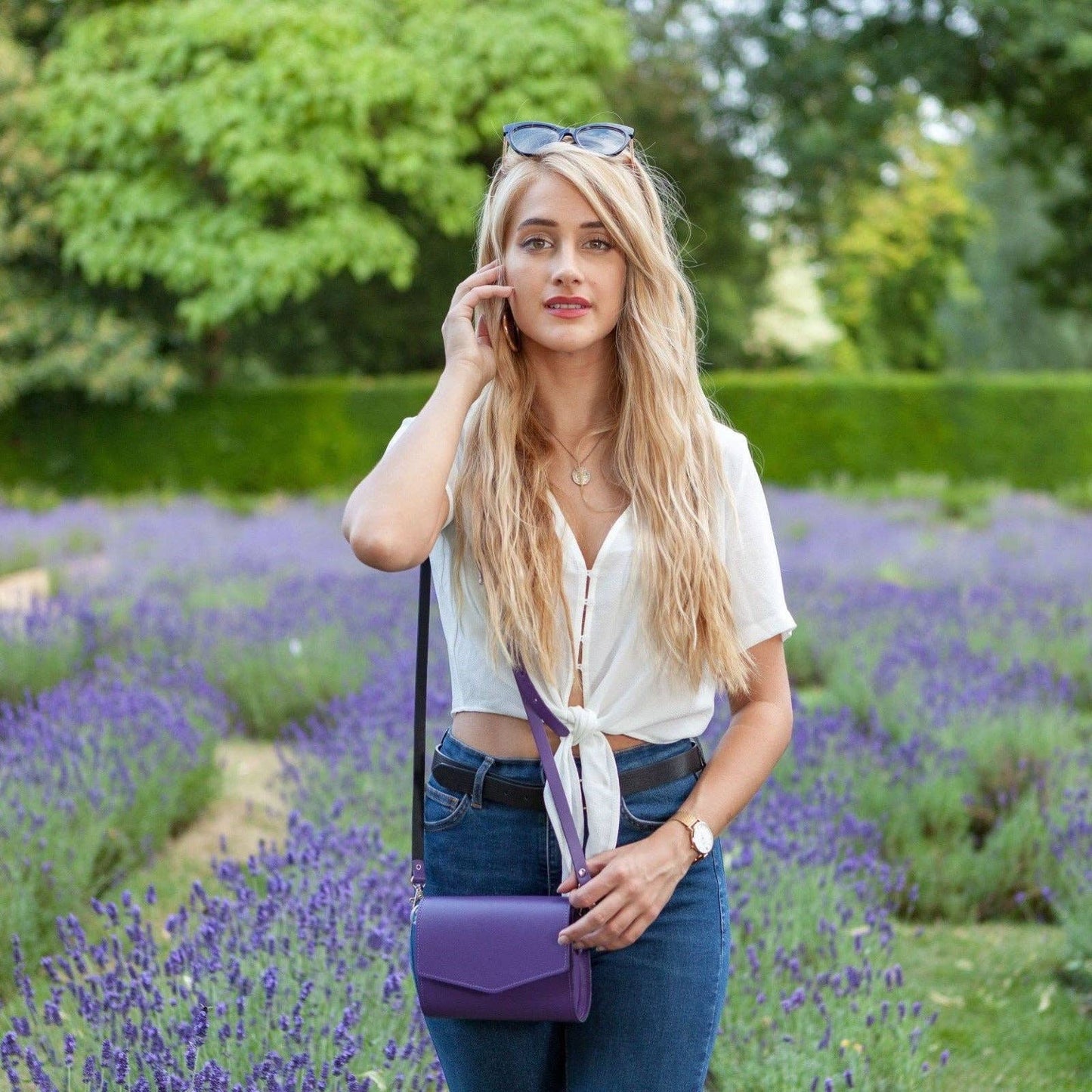Handmade purple leather clutch bag