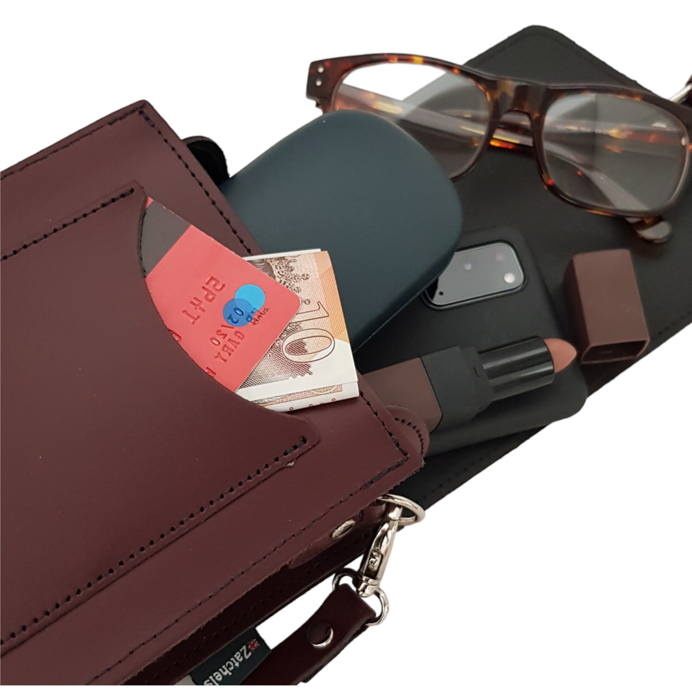 Handmade marsala red leather festival bag