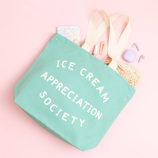 Mint green ice cream appreciation society canvas tote bag