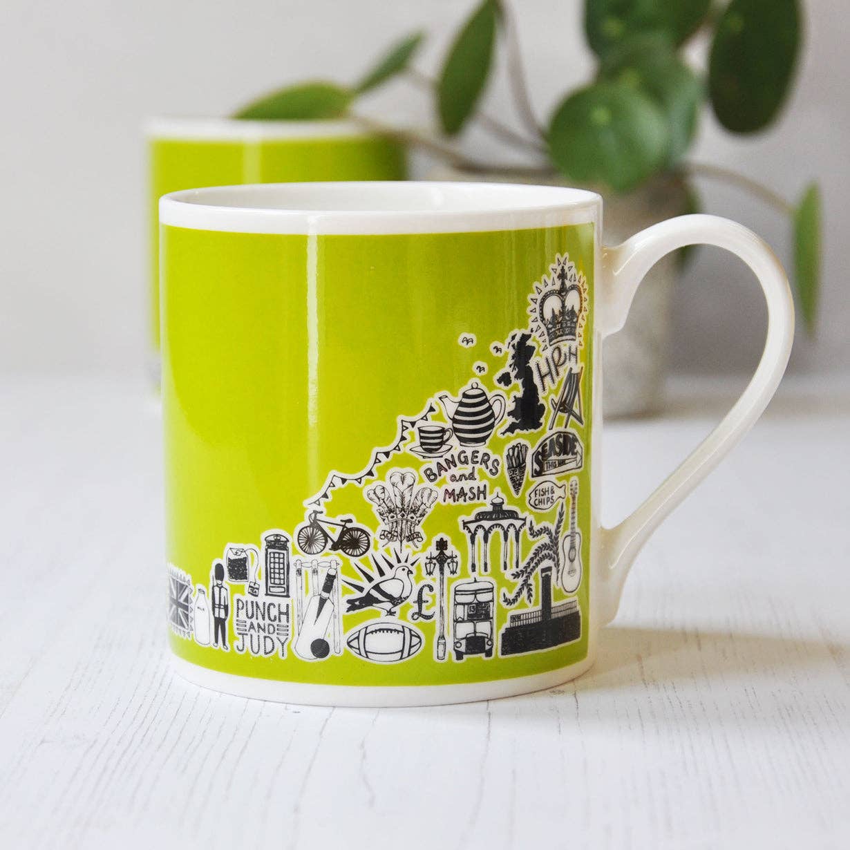 British icons lime green mug