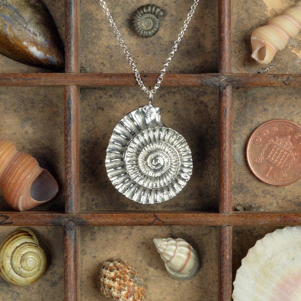 Pewter & sterling silver ammonite necklace