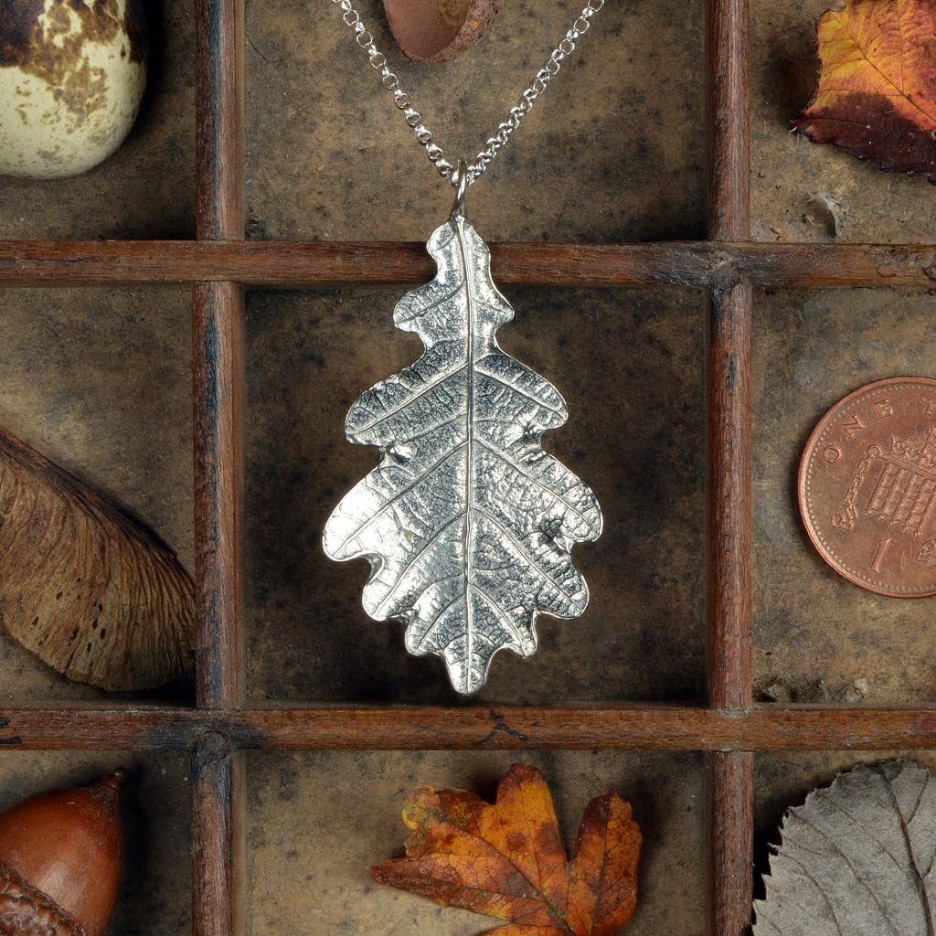 Pewter & sterling silver oak leaf necklace
