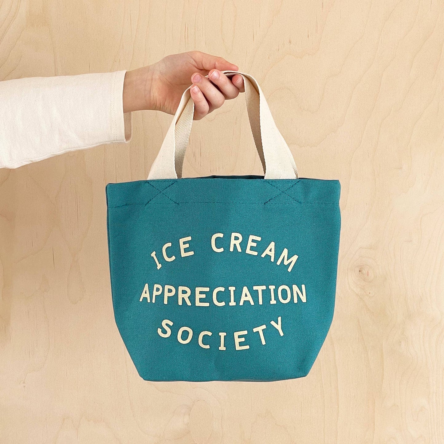 Little turquoise ice cream appreciation society mini tote bag