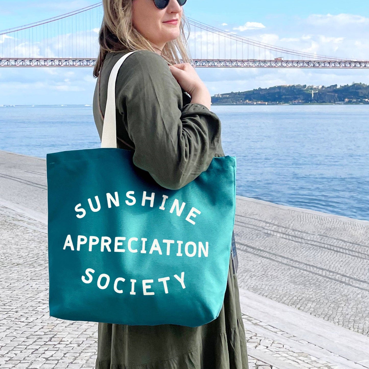 Sunshine appreciation society turquoise canvas tote bag