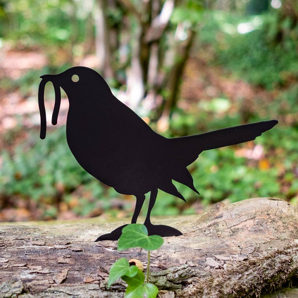 Steel blackbird & worm garden silhouette