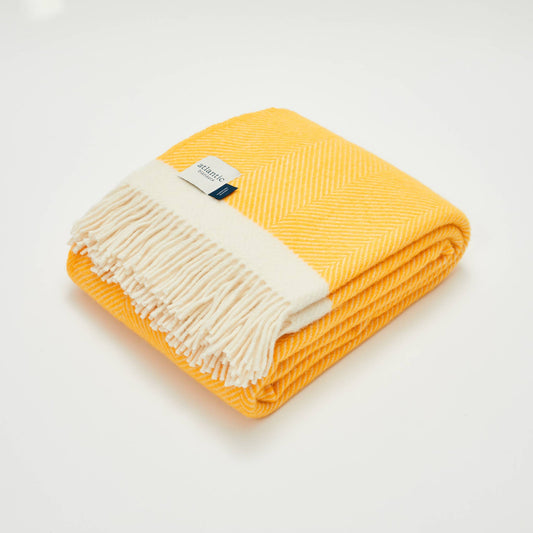 Yellow herringbone wool blanket