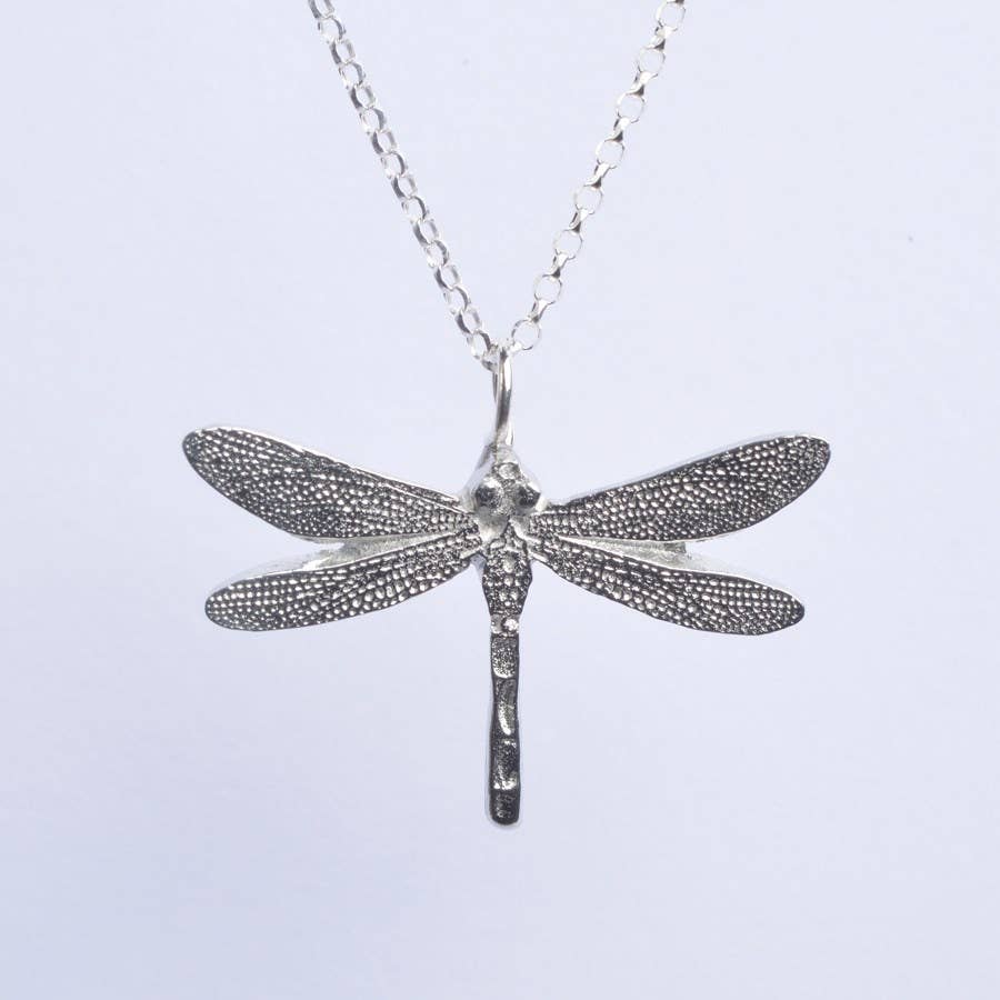 Pewter & sterling silver dragonfly necklace