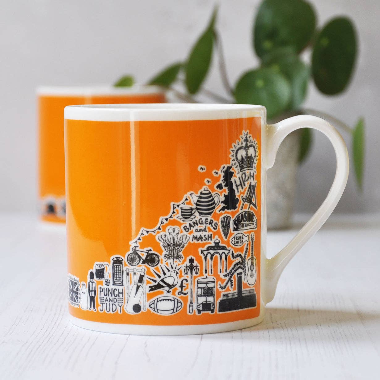 British icons bright orange mug