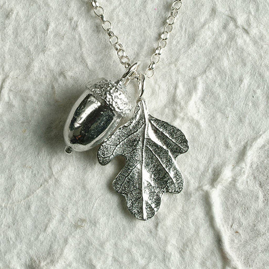 Pewter & sterling silver acorn & oak leaf necklace