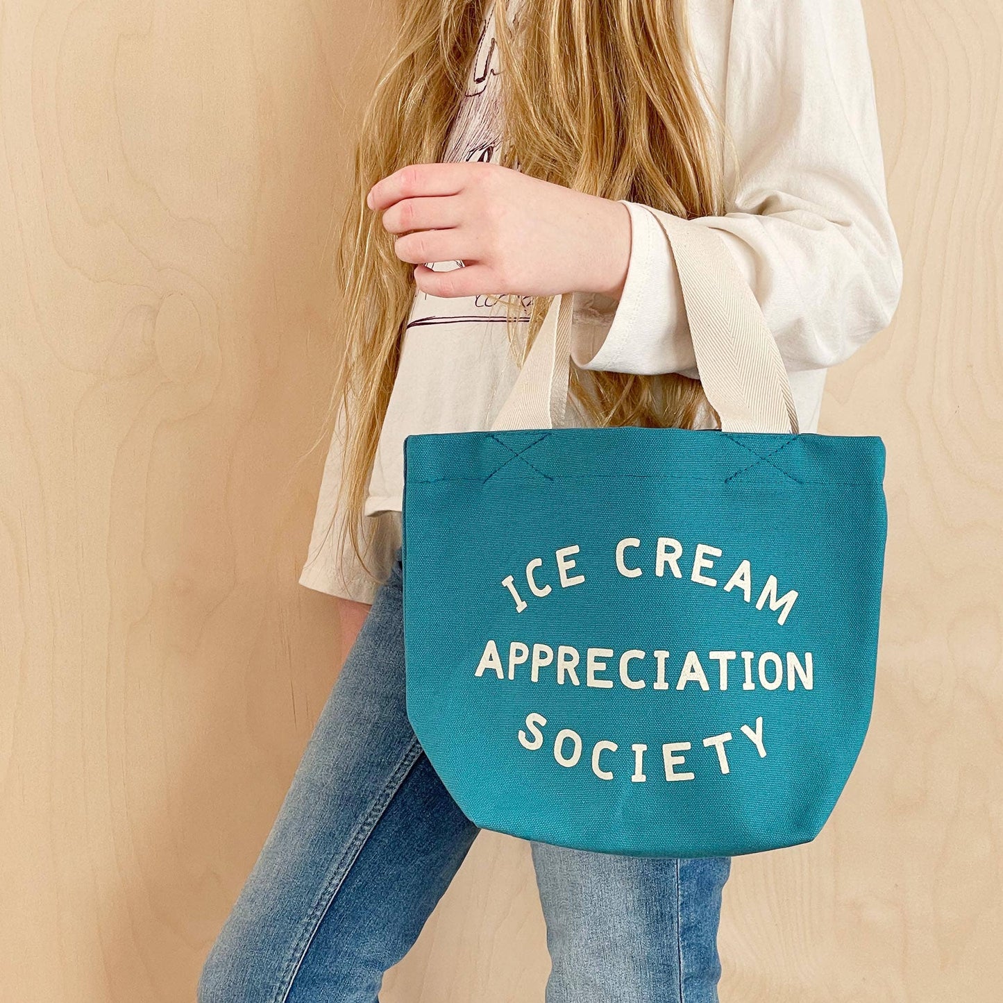 Little turquoise ice cream appreciation society mini tote bag