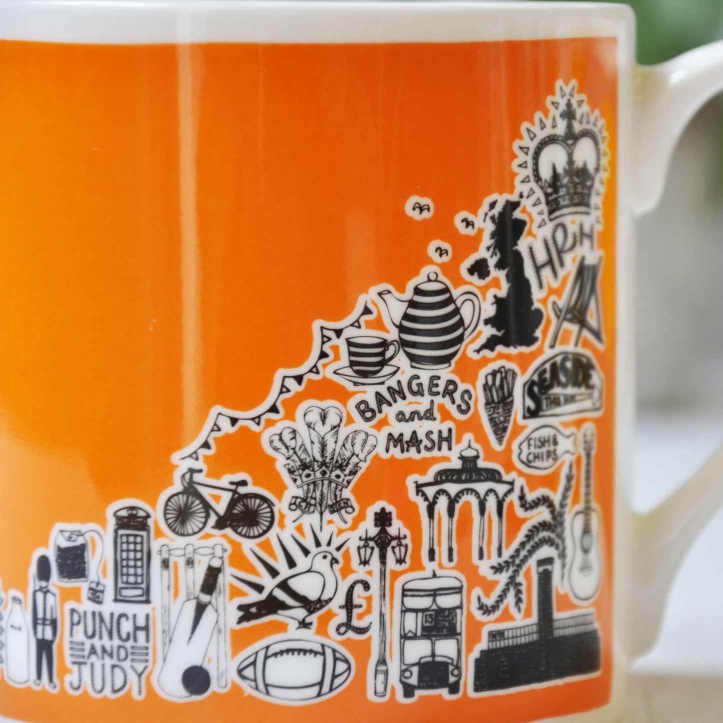 British icons bright orange mug