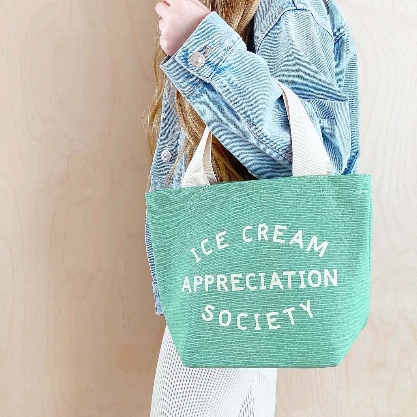Little mint green ice cream appreciation society mini tote bag