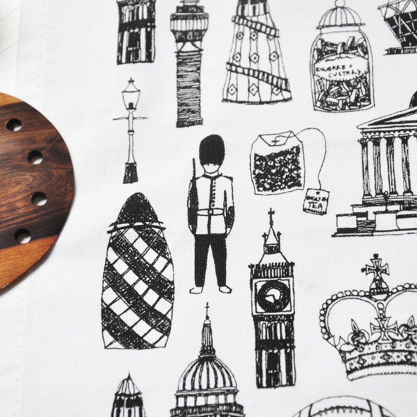 British icons black & white tea towel