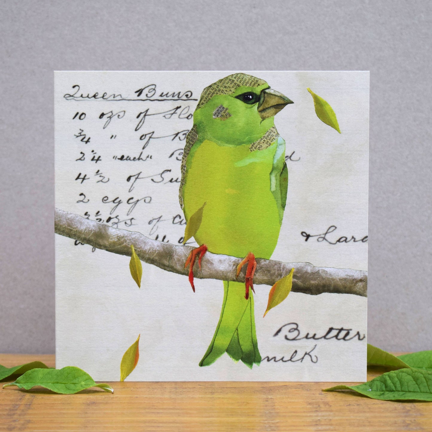 Greenfinch on recipe card