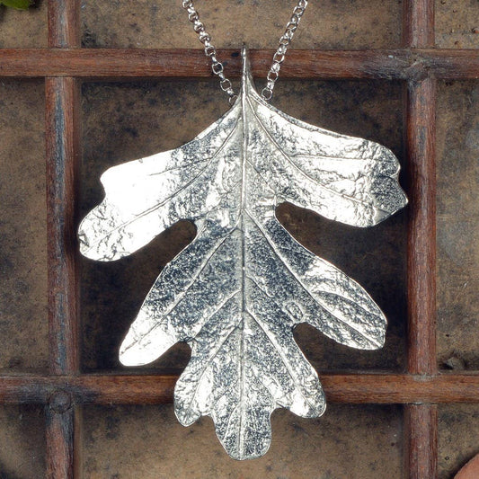 Pewter & sterling silver hawthorn leaf necklace