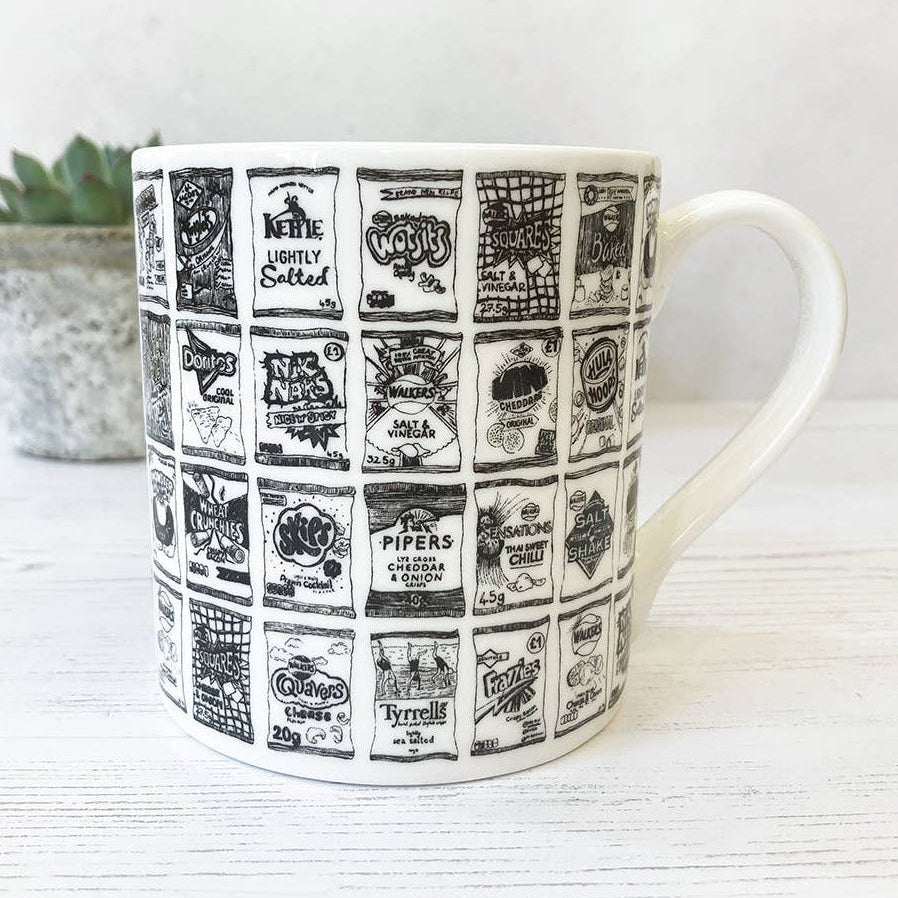 Crisp packets black & white mug