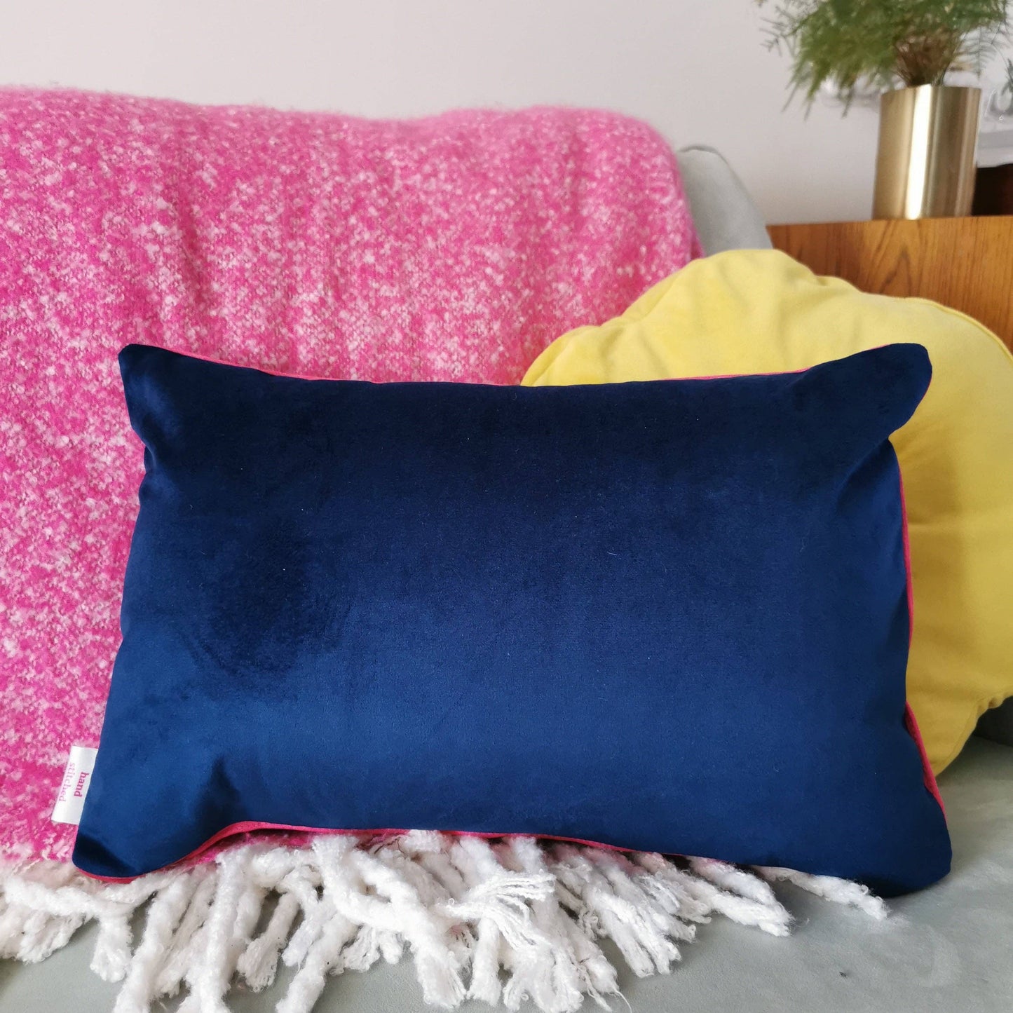 Teal Stripe velvet cushion