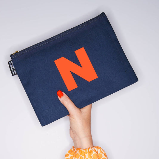 Monogram purse - navy with orange initial