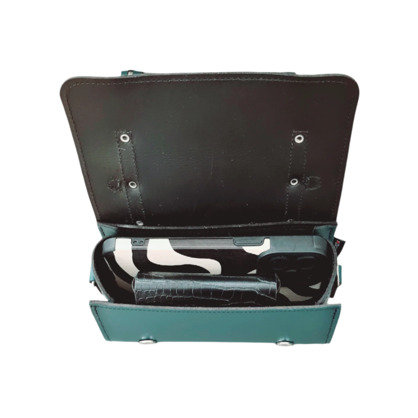 Handmade teal leather bowler bag