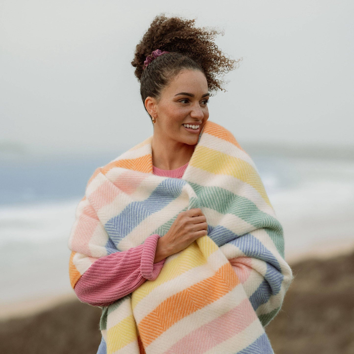 Candy stripe herringbone wool blanket