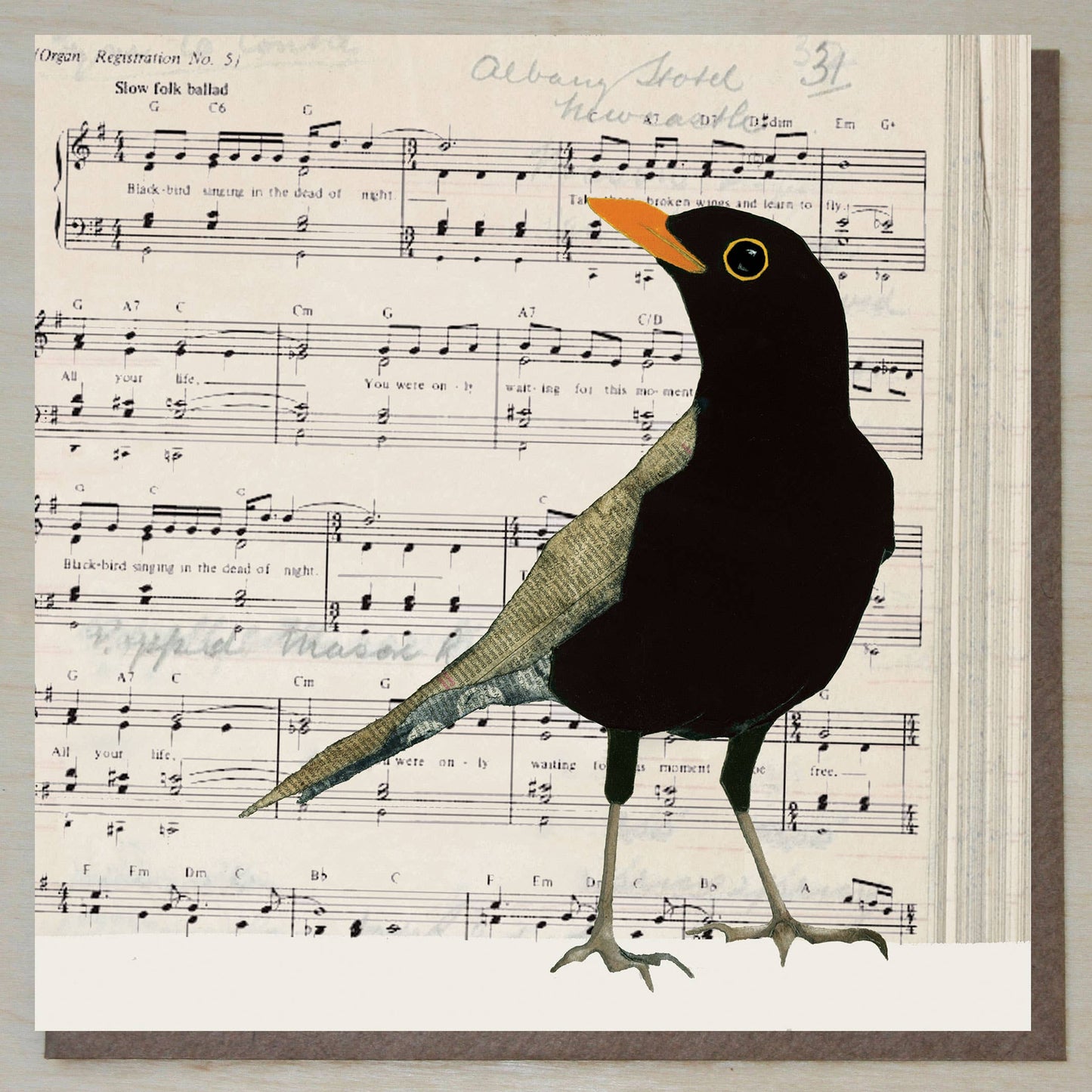 Blackbird on sheet music card