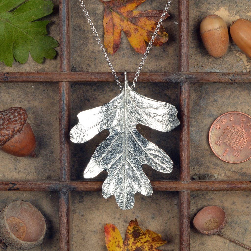 Pewter & sterling silver hawthorn leaf necklace