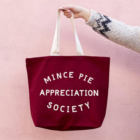 Burgundy mince pie appreciation society canvas tote bag