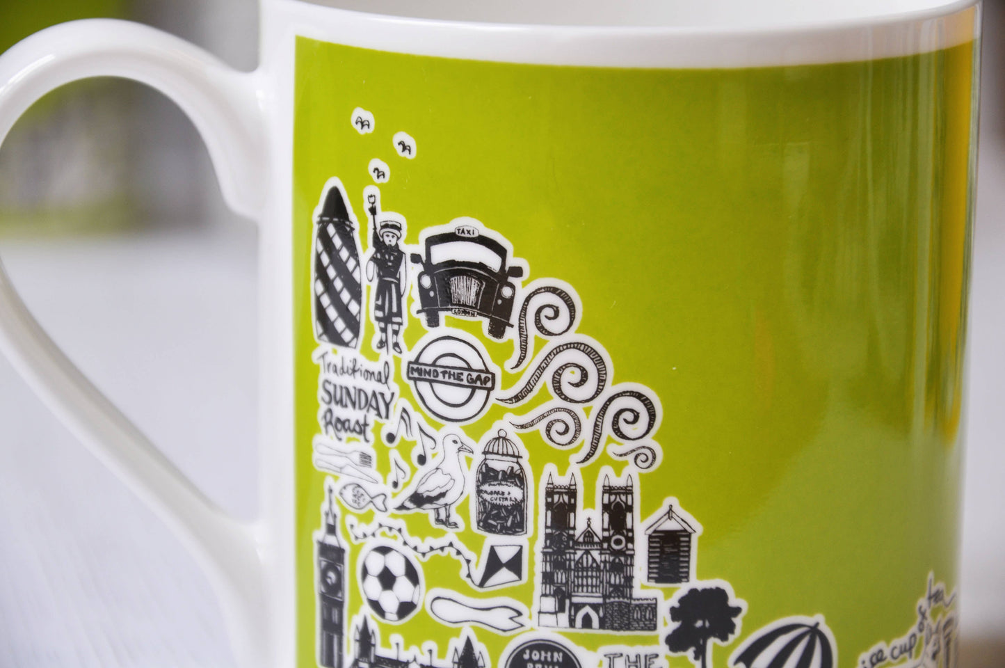 British icons lime green mug