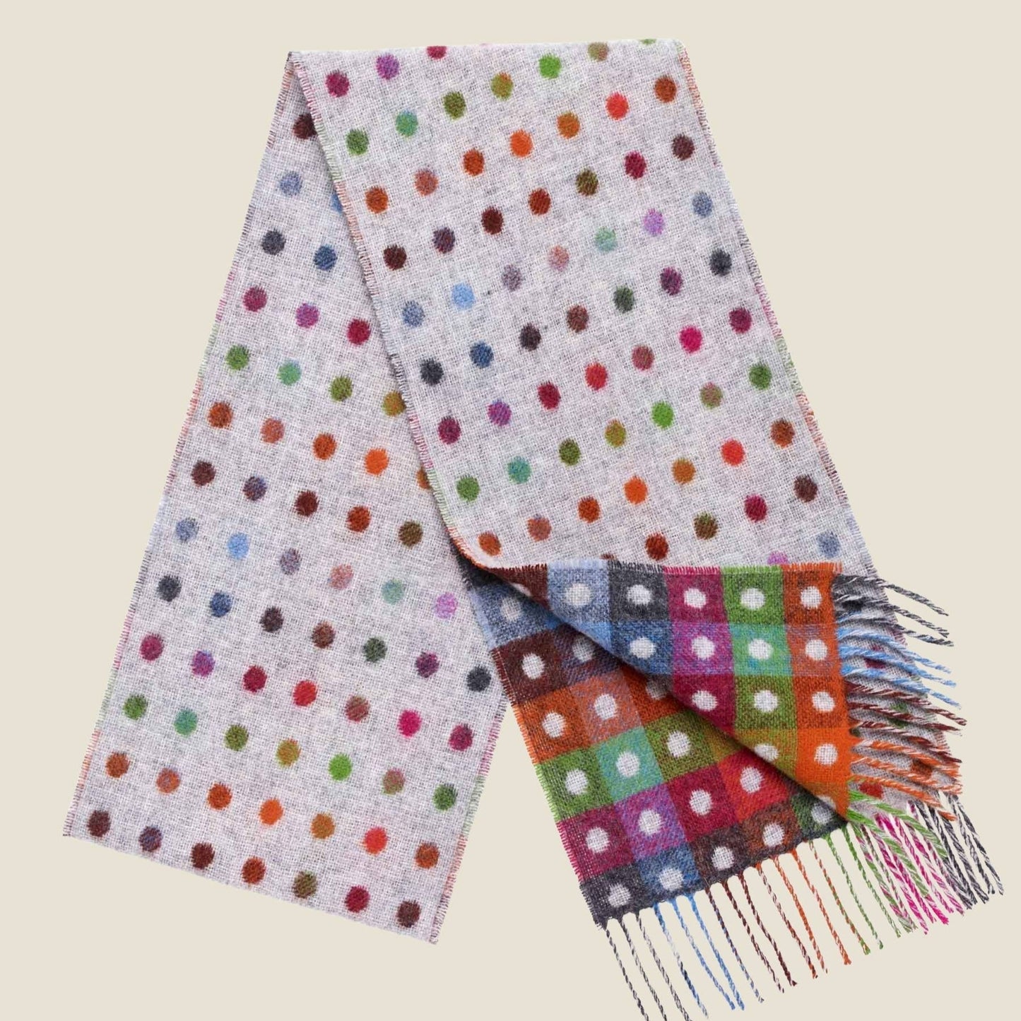 Multi-coloured & grey spotty merino scarf