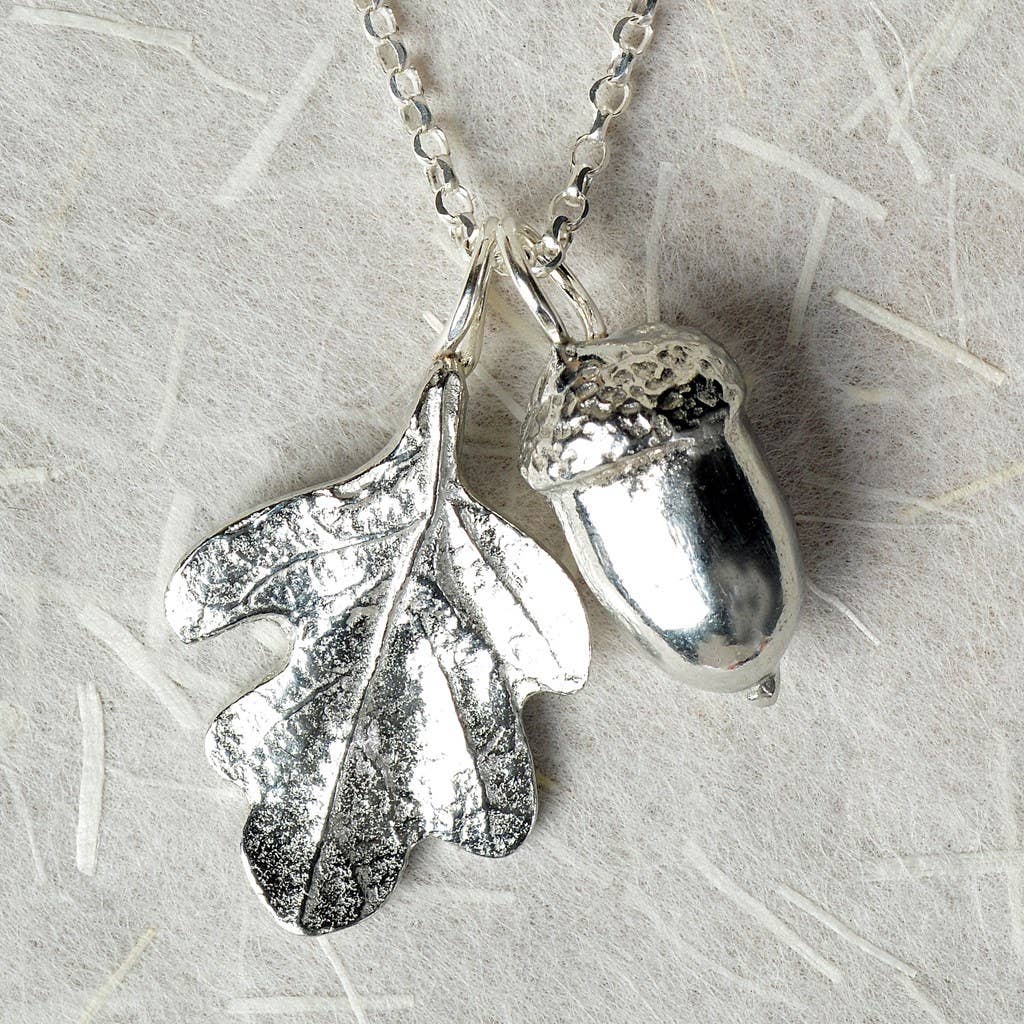 Pewter & sterling silver acorn & oak leaf necklace