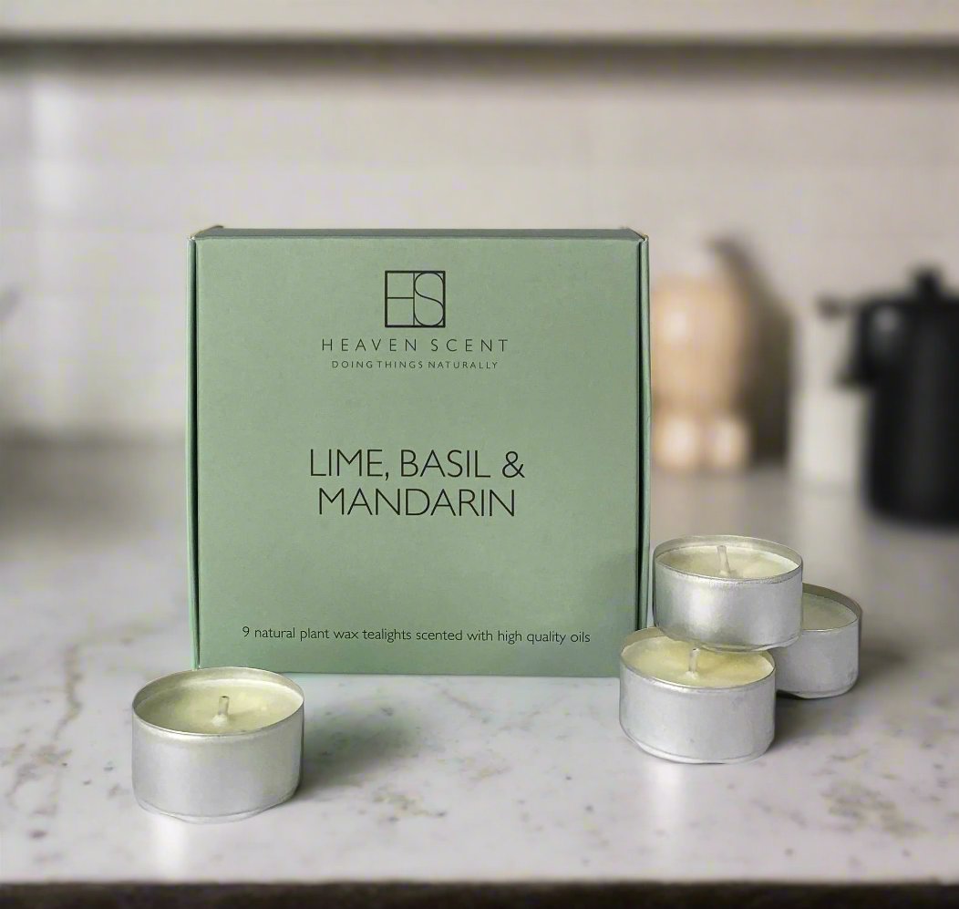 Box of nine scented natural wax tealights