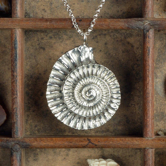 Pewter & sterling silver ammonite necklace