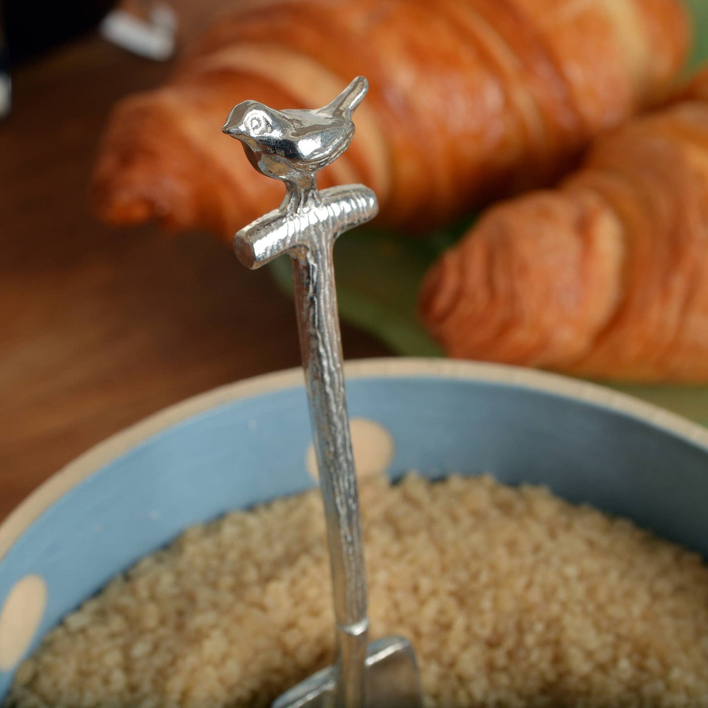 Pewter robin on a spade sugar spoon