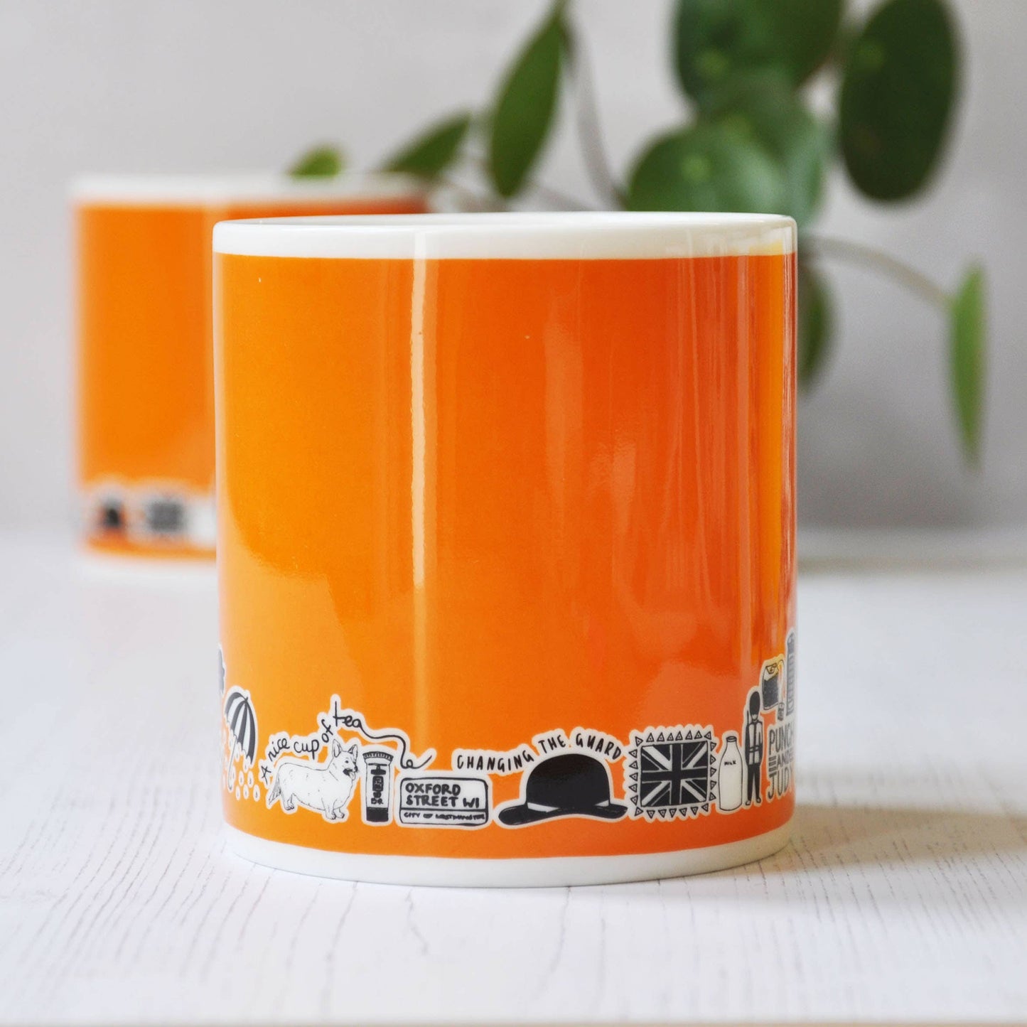 British icons bright orange mug
