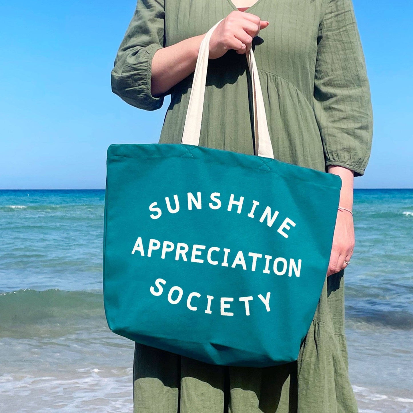 Sunshine appreciation society turquoise canvas tote bag