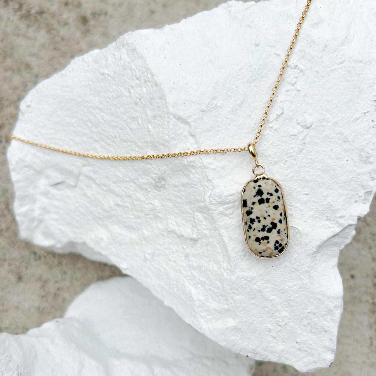 Dalmatian jasper rectangle gold plated necklace