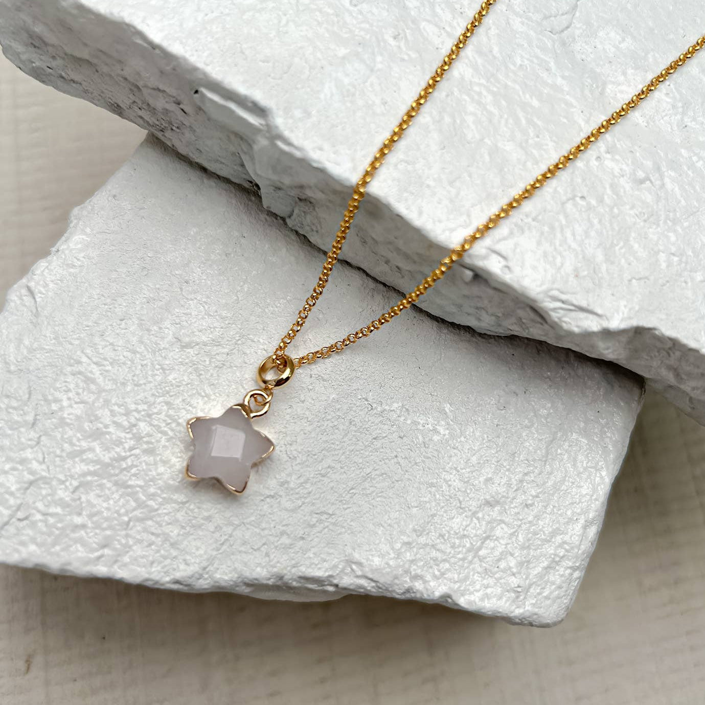 White Jade star gold plated necklace