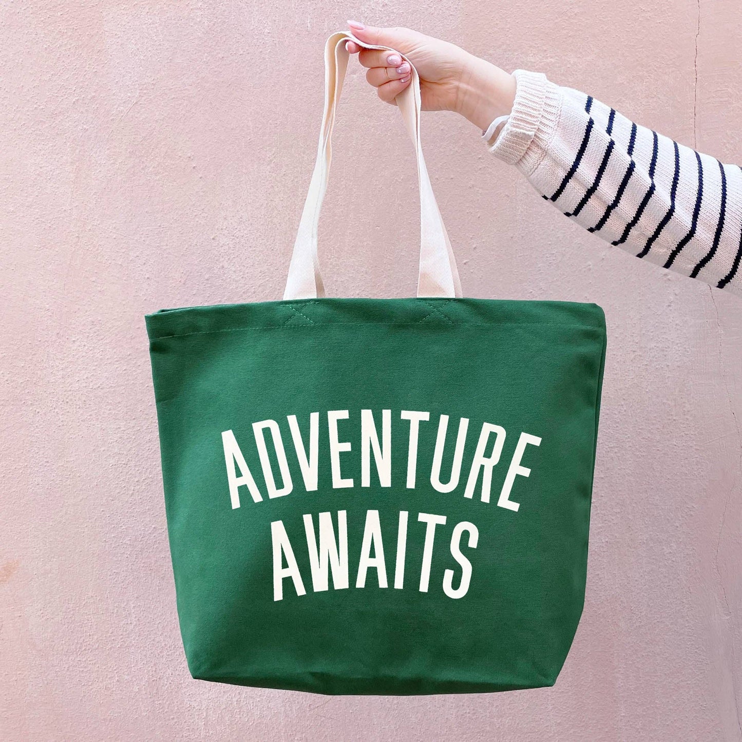 Adventure awaits forest green canvas tote bag