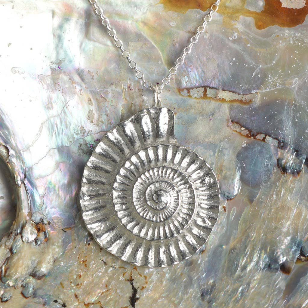 Pewter & sterling silver ammonite necklace