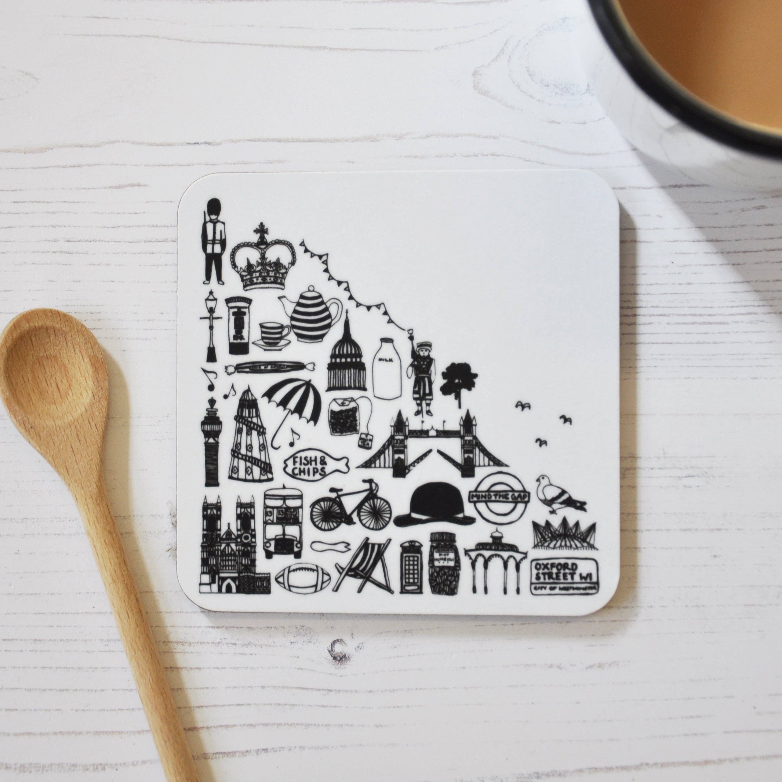 British icons black & white coaster – Happy & Glorious