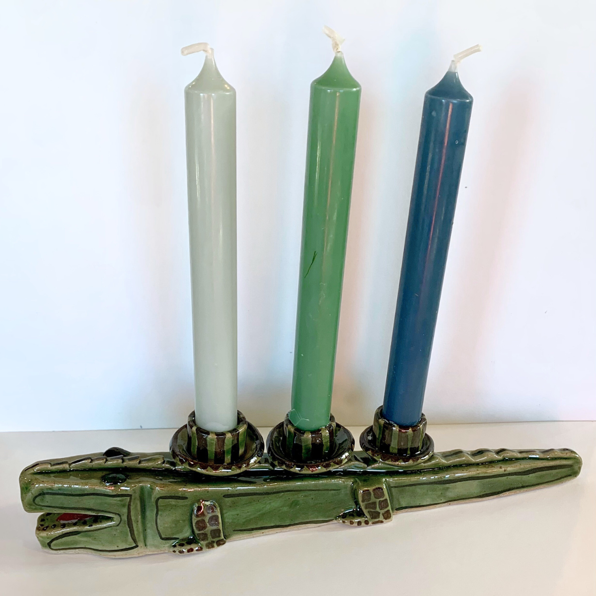 Crocodile - stoneware candle holder by Anne Wagstaff